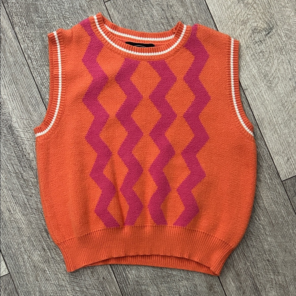 Cider Orange and Pink Zigzag Knit Sweater Vest